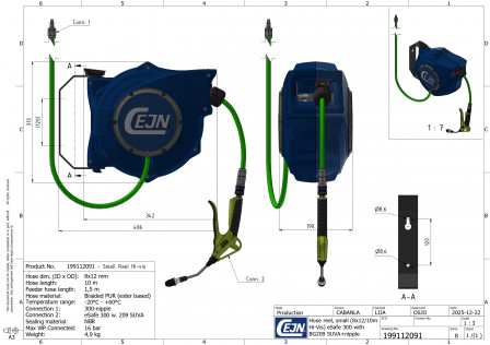 Enrouleurs SafetyReel-Petit enrouleur équipé d'une soufflette 209 SUVA