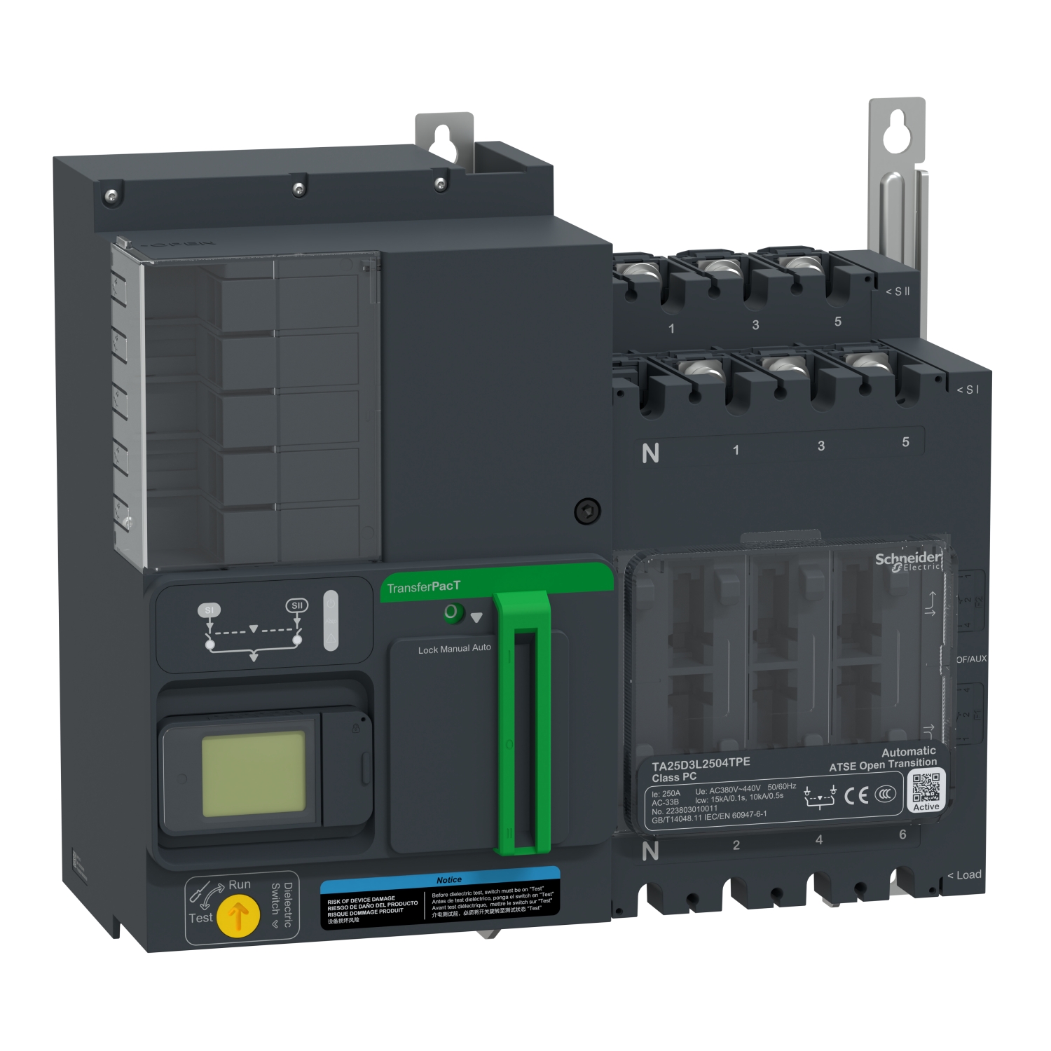 TransferPacT Active TA250 - inverseur de sources - LCD - 200A - 3P - 400Vca