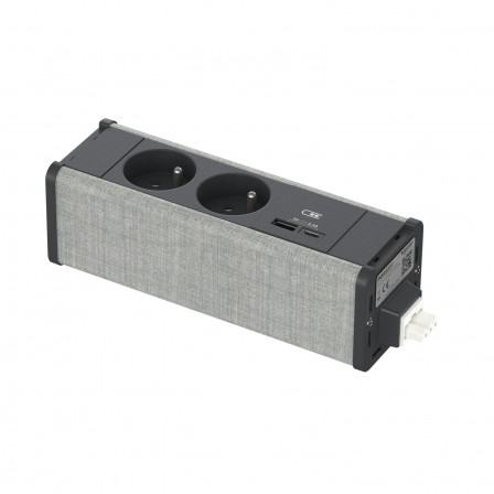 Unica System+ - nourrice précâblée M - 2 prises 2P+T + USB A+C - anth/tissu