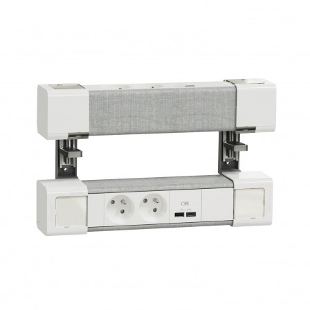 Unica System+ - Module bureau précâblé L - 2PC +USB A+C - x2 - blanc/tissu