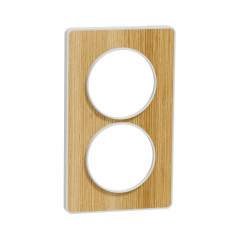 Odace Touch - plaque Bois naturel avec liseré - blanc - 2 postes verticaux 57mm