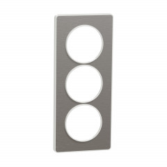 Odace Touch - plaque alu brossé avec liseré - blanc - 3 postes verticaux 57mm