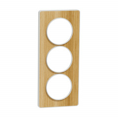 Odace Touch - plaque Bois naturel avec liseré - blanc - 3 postes verticaux 57mm