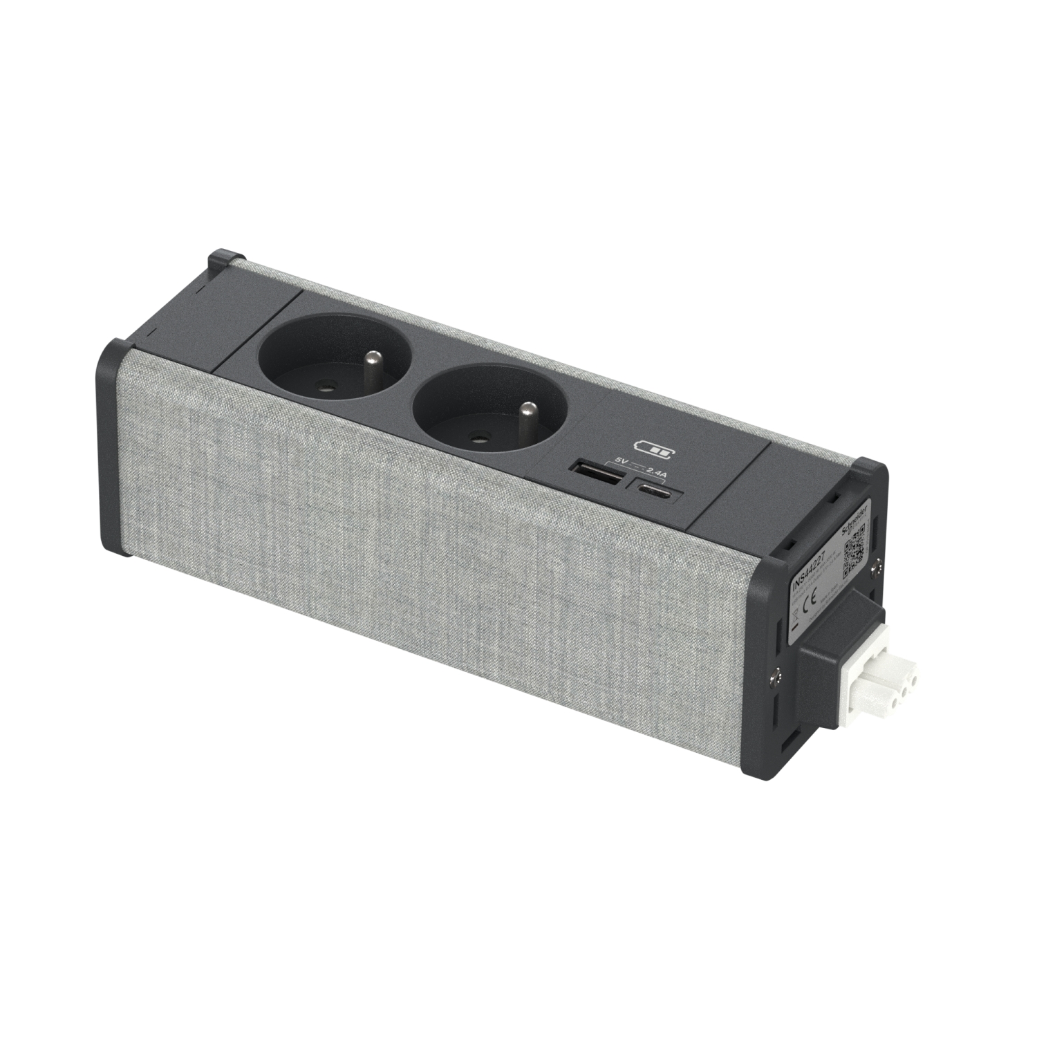 Unica System+ - nourrice précâblée M - 2 prises 2P+T + USB A+C - anth/tissu