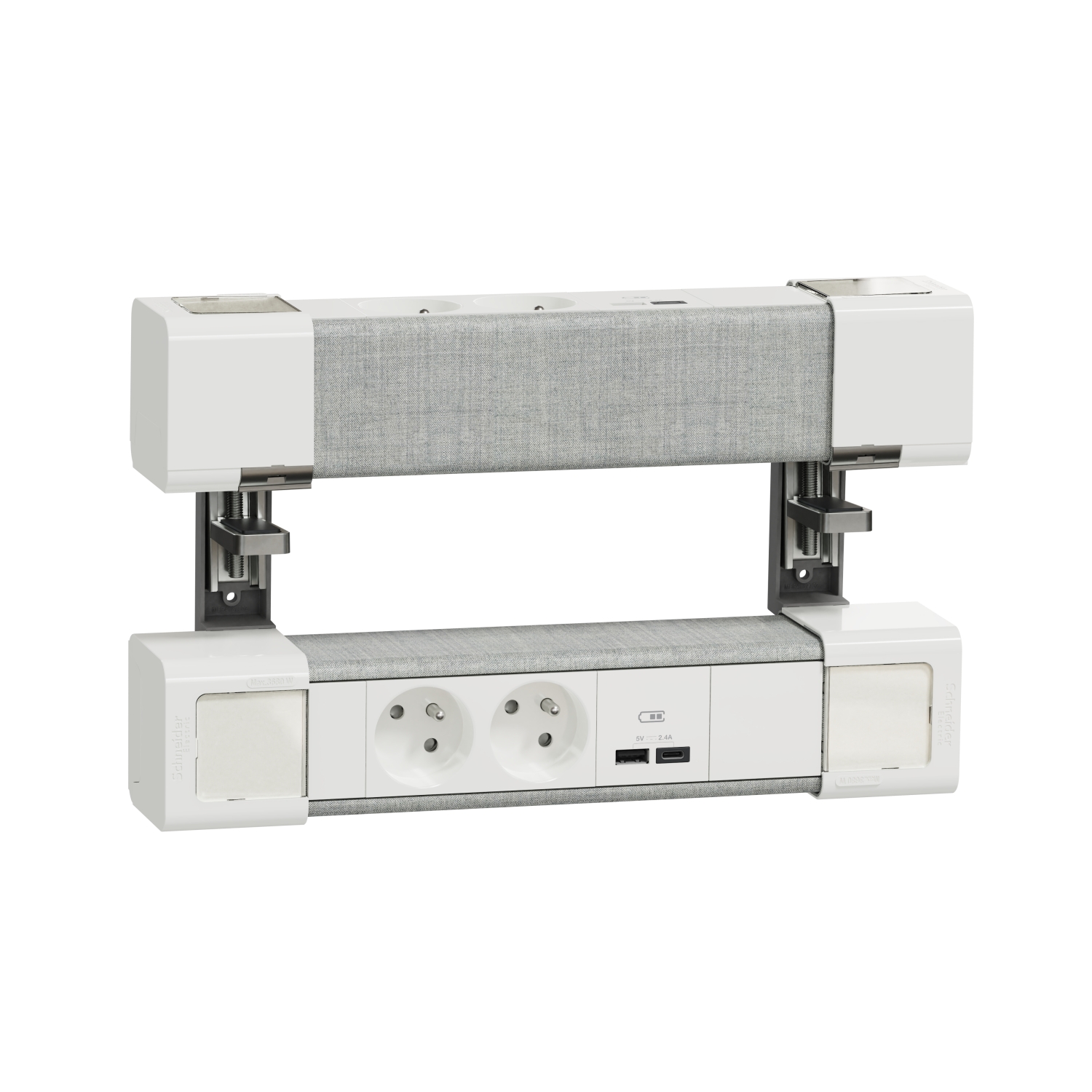 Unica System+ - Module bureau précâblé L - 2PC +USB A+C - x2 - blanc/tissu