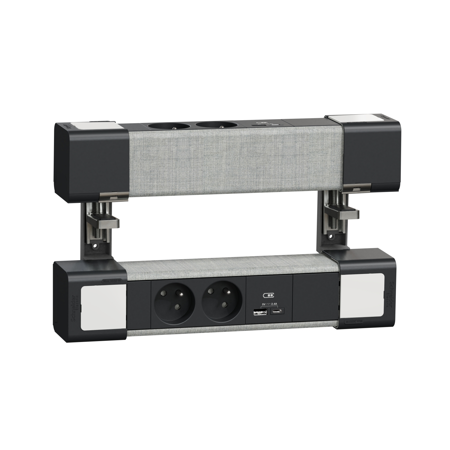 Unica System+ - Module bureau précâblé L - 2PC +USB A+C - x2 - Anthracite/tissu