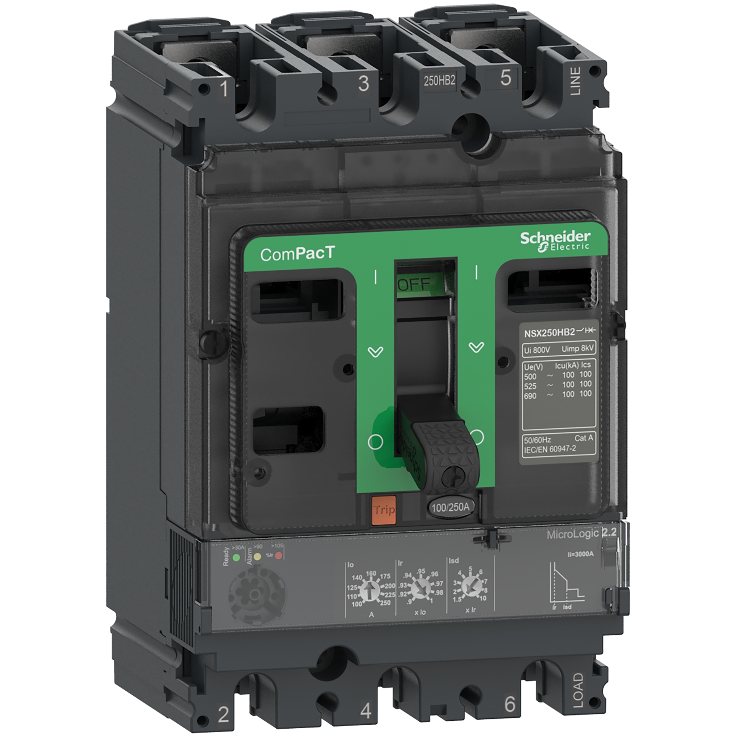 ComPacT NSX160F - disjoncteur - MicroLogic 2.2 100A - 3P3D - 36kA - montage fixe