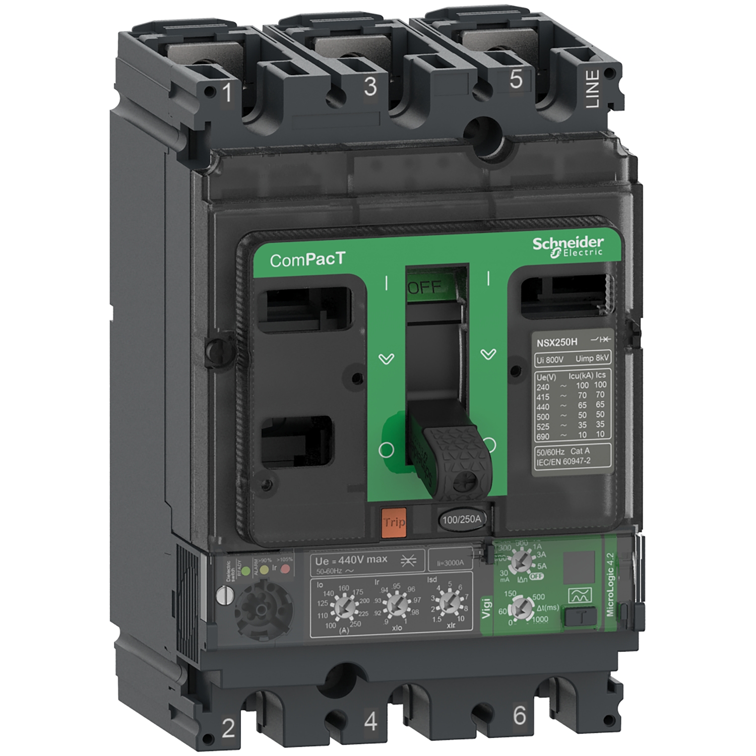ComPacT NSX250B - Disjoncteur Vigi - MicroLogic 4.2 250A - 3P3D - 25kA - fixe