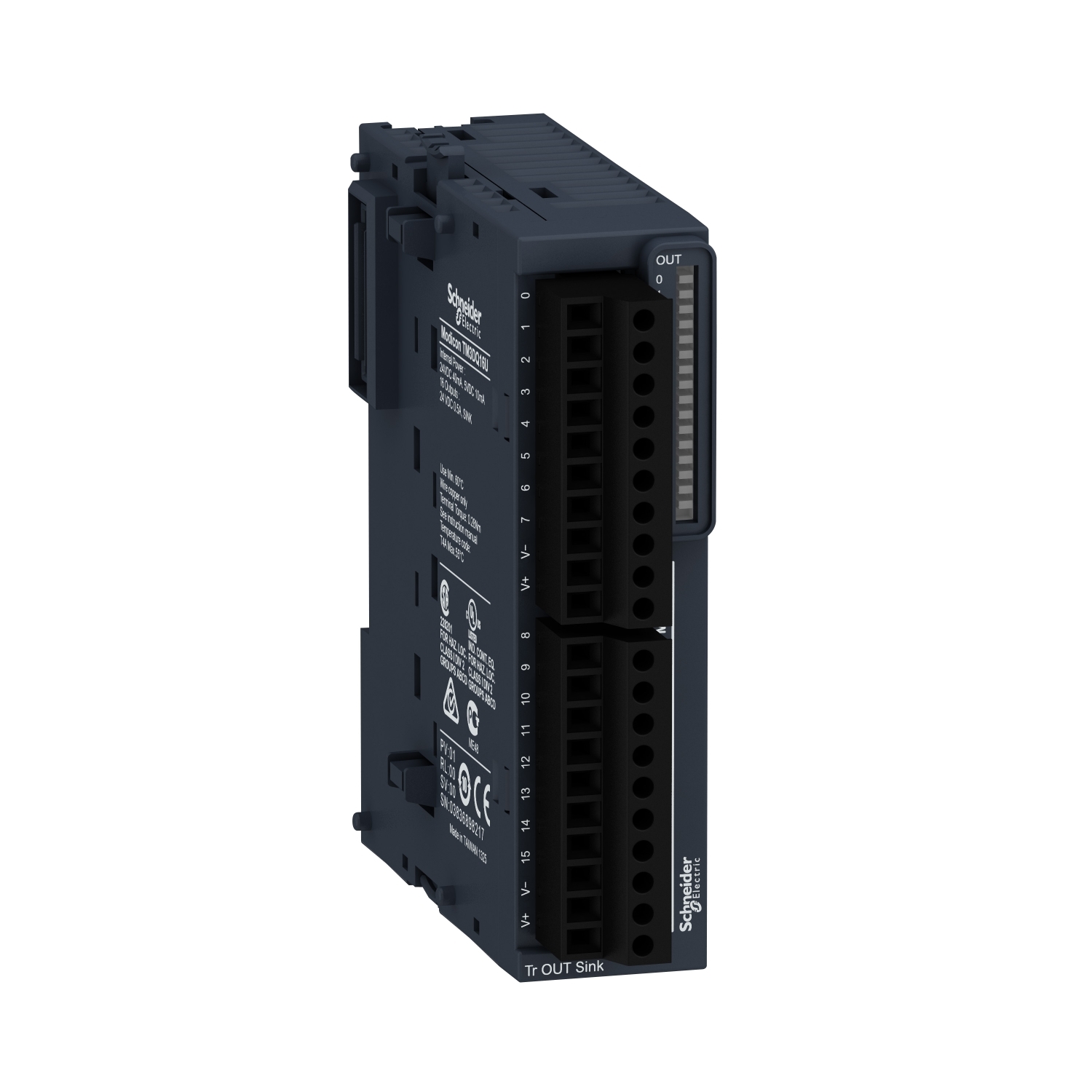 Modicon TM3, module 16 sorties TOR, NPN 0,5A, à vis