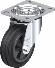 Roulette pivotante caoutchouc avec platine à visser
