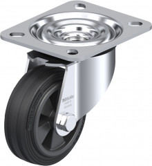 Roulette pivotante caoutchouc avec platine à visser