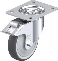Roulette pivotante polyuréthane thermoplastique avec platine à visser et blocage « stop-fix »