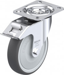 Roulette pivotante polyuréthane thermoplastique avec platine à visser et blocage “stop-fix”