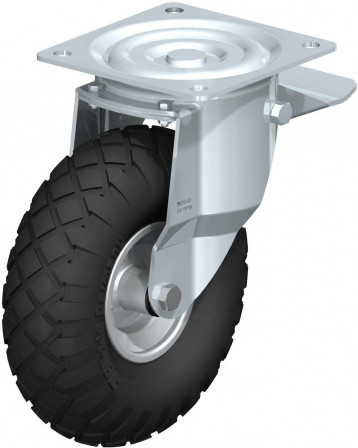 Roulette pivotante en tôle d’acier, version mi-lourde, avec platine à visser et blocage “stop-top”
