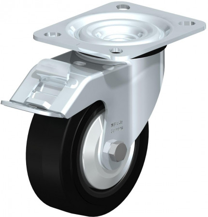 Roulette pivotante en tôle d’acier, version mi-lourde, avec platine à visser et blocage “stop-fix”