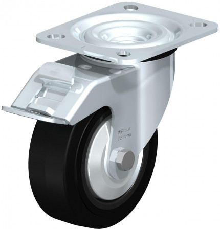 Roulette pivotante en tôle d’acier, version mi-lourde, avec platine à visser et blocage “stop-fix”