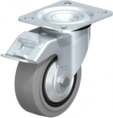 Roulette pivotante en tôle d’acier, version mi-lourde, avec platine à visser et blocage “stop-fix”