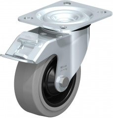 Roulette pivotante en tôle d’acier, version mi-lourde, avec platine à visser et blocage “stop-fix”