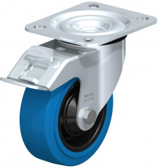 Roulette pivotante en tôle d’acier, version mi-lourde, avec platine à visser et blocage “stop-fix”