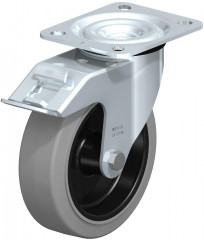 Roulette pivotante en tôle d’acier, version mi-lourde, avec platine à visser et blocage “stop-fix”