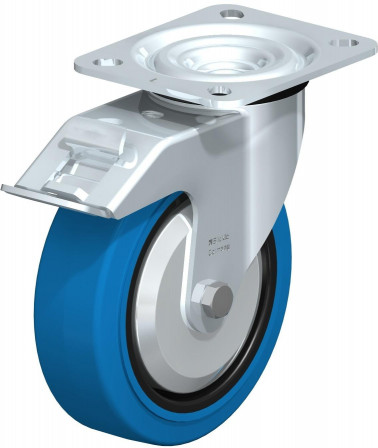 Roulette pivotante en tôle d’acier, version mi-lourde, avec platine à visser et blocage “stop-fix”