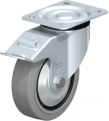 Roulette pivotante en tôle d’acier, version mi-lourde, avec platine à visser et blocage “stop-fix”