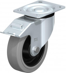 Roulette pivotante en tôle d’acier, version mi-lourde, avec platine à visser et blocage “stop-fix”