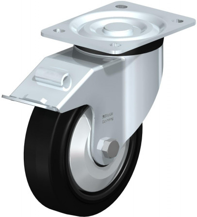 Roulette pivotante en tôle d’acier, version mi-lourde, avec platine à visser et blocage “stop-fix”