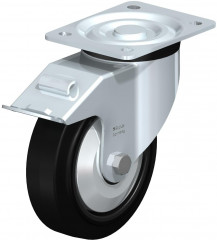 Roulette pivotante en tôle d’acier, version mi-lourde, avec platine à visser et blocage “stop-fix”