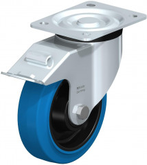Roulette pivotante en tôle d’acier, version mi-lourde, avec platine à visser et blocage “stop-fix”