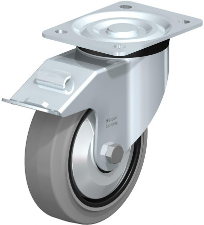 Roulette pivotante en tôle d’acier, version mi-lourde, avec platine à visser et blocage “stop-fix”