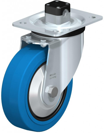 Roulette pivotante en tôle d’acier, version mi-lourde, avec platine à visser et blocage centralisé “central-stop”