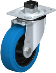 Roulette pivotante en tôle d’acier, version mi-lourde, avec platine à visser et blocage centralisé “central-stop”