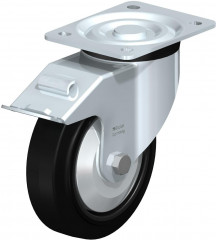 Roulette pivotante en tôle d’acier, version mi-lourde, avec platine à visser et blocage “stop-fix”