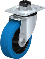 Roulette pivotante en tôle d’acier, version mi-lourde, avec platine à visser et blocage centralisé “central-stop”