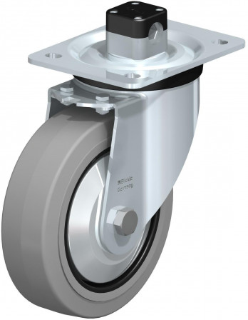 Roulette pivotante en tôle d’acier, version mi-lourde, avec platine à visser et blocage centralisé “central-stop”