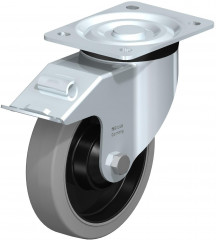 Roulette pivotante en tôle d’acier, version mi-lourde, avec platine à visser et blocage “stop-fix”