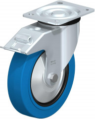 Roulette pivotante en tôle d’acier, version mi-lourde, avec platine à visser et blocage “stop-fix”