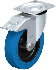 Roulette pivotante en tôle d’acier, version mi-lourde, avec platine à visser et blocage “stop-fix”