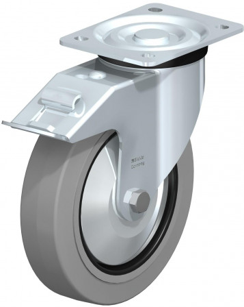 Roulette pivotante en tôle d’acier, version mi-lourde, avec platine à visser et blocage “stop-fix”