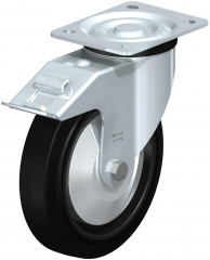 Roulette pivotante en tôle d’acier, version mi-lourde, avec platine à visser et blocage “stop-fix”