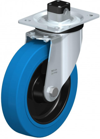 Roulette pivotante en tôle d’acier, version mi-lourde, avec platine à visser et blocage centralisé “central-stop”