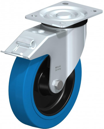 Roulette pivotante en tôle d’acier, version mi-lourde, avec platine à visser et blocage “stop-fix”