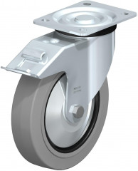 Roulette pivotante en tôle d’acier, version mi-lourde, avec platine à visser et blocage “stop-fix”