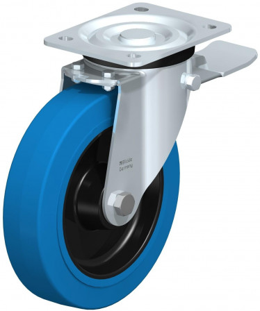 Roulette pivotante en tôle d’acier, version mi-lourde, avec platine à visser et blocage “stop-top”