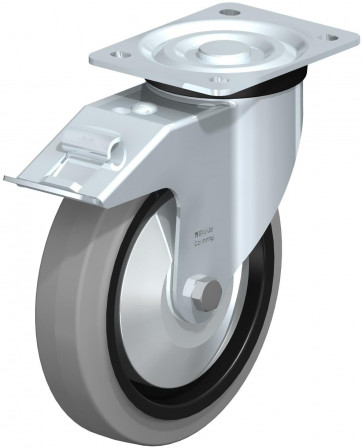 Roulette pivotante en tôle d’acier, version mi-lourde, avec platine à visser et blocage “stop-fix”