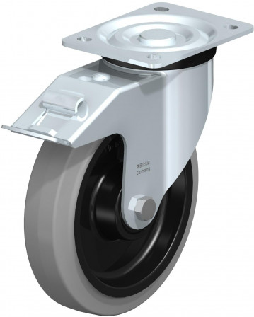 Roulette pivotante en tôle d’acier, version mi-lourde, avec platine à visser et blocage “stop-fix”