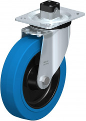 Roulette pivotante en tôle d’acier, version mi-lourde, avec platine à visser et blocage centralisé “central-stop”