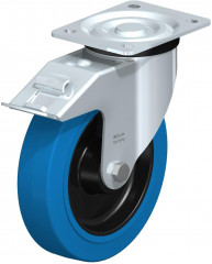 Roulette pivotante en tôle d’acier, version mi-lourde, avec platine à visser et blocage “stop-fix”