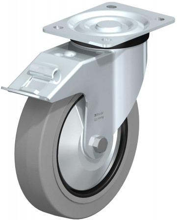 Roulette pivotante en tôle d’acier, version mi-lourde, avec platine à visser et blocage “stop-fix”